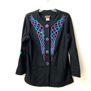 Bob Mackie 🆕 Size Small embroidered boiled wool cut out jacket